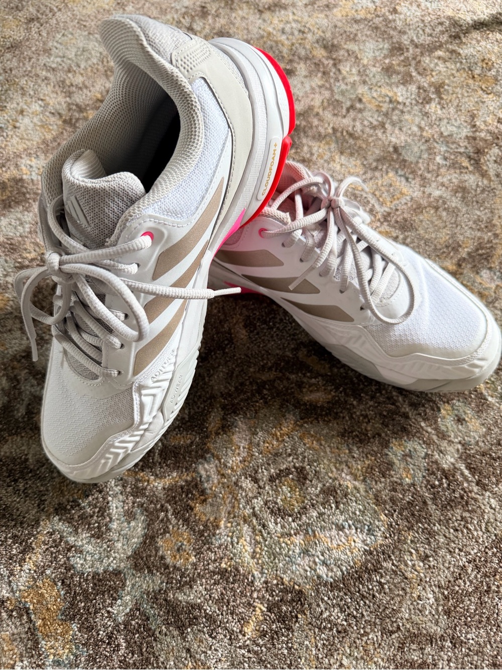 Adidas Gamecourt Women's White Sneakers with Beige and Pink Trim